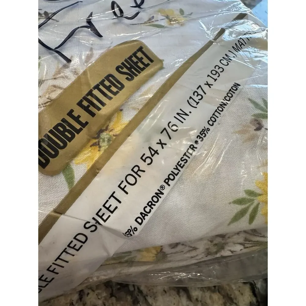 VTG Double Flat & fitted Sheet Pequot No-Iron Percale NIP Dainty Daisies USA NEW